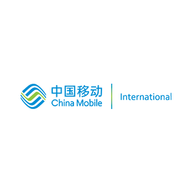 The logo for china mobile international is blue and white.