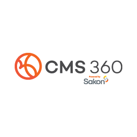 A logo for cms 360 powered by sakon