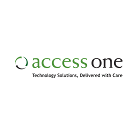 The logo for access one technology solutions , delivered with care.
