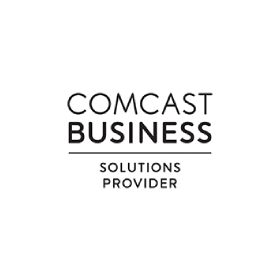 The logo for comcast business solutions provider is black and white.