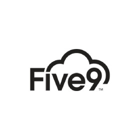 A black and white logo for five9 with a cloud in the middle