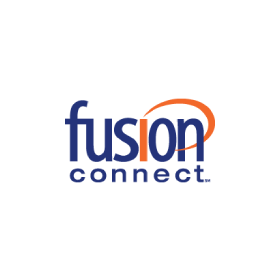 A blue and orange logo for fusion connect