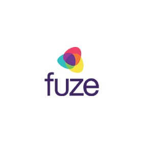 A logo for fuze with a colorful circle in the middle.