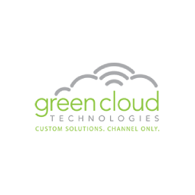 A logo for green cloud technologies that says custom solutions channel only