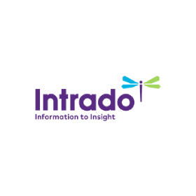The logo for intrado information to insight has a dragonfly on it.