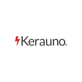 A red and black logo for kerauno on a white background.