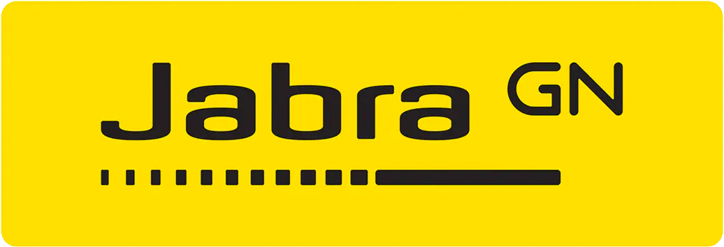 Jabra logo A yellow sign that says jabra gn on it