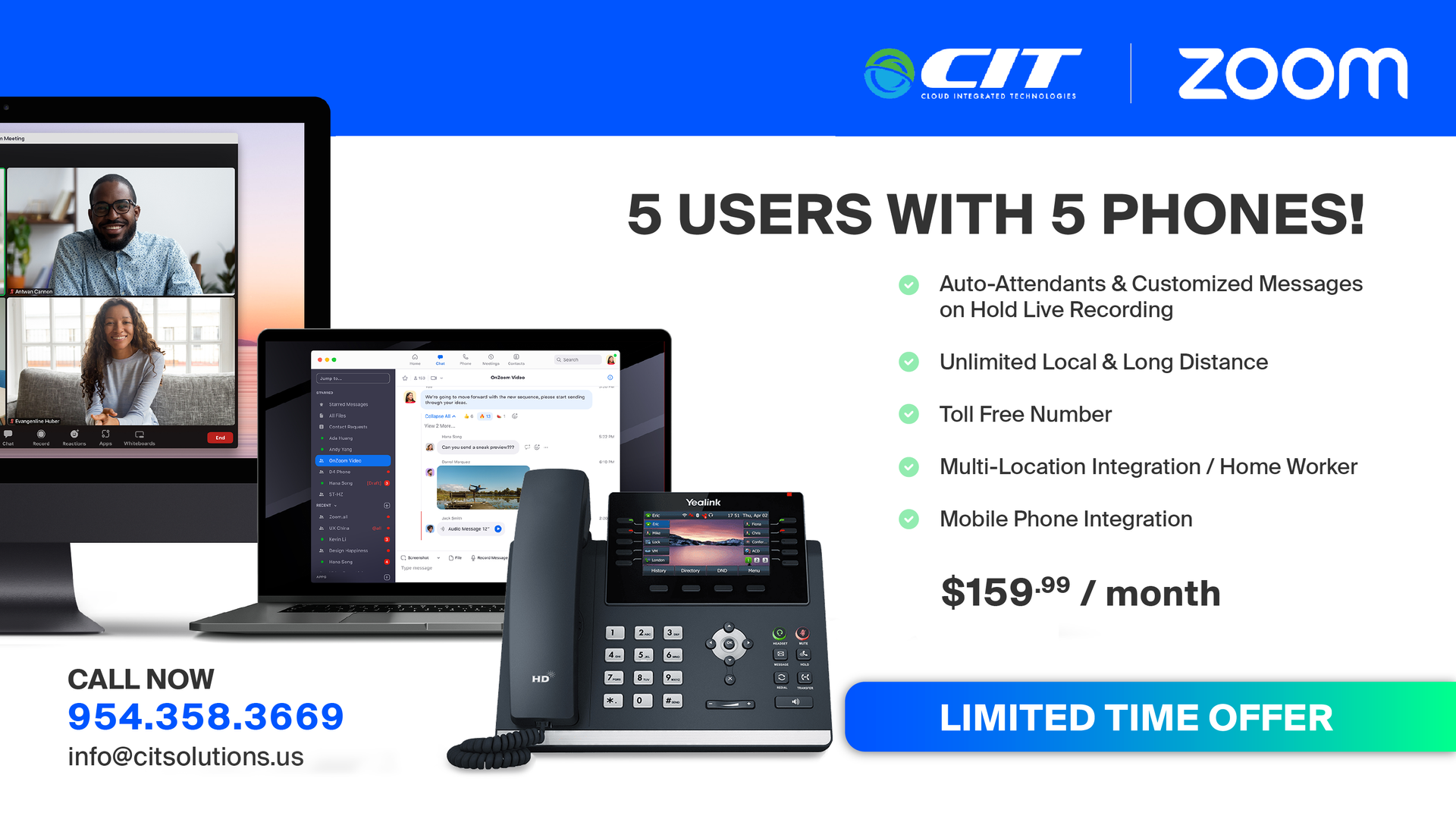 A flyer for a limited time offer for 5 users with 5 phones.