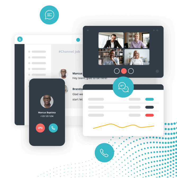 A group of people are having a video call on a tablet.