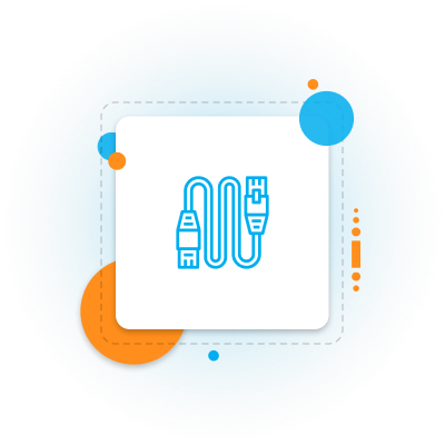 A blue and orange icon of a cable in a square.