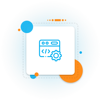 A blue and orange icon of a web page with a gear.