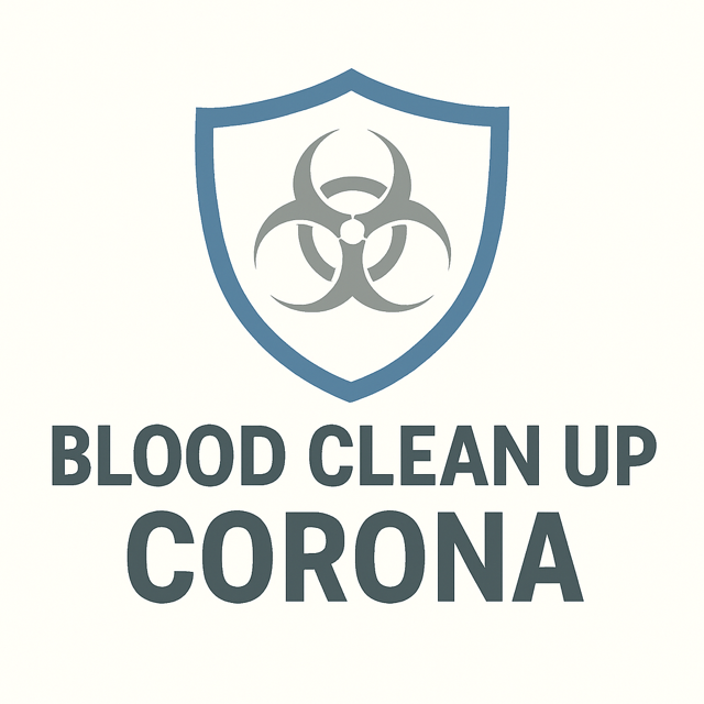 Blue shield with biohazard symbol, text 