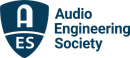The logo for the audio engineering society is blue and white