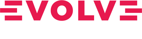 The word evolve is written in red on a white background.