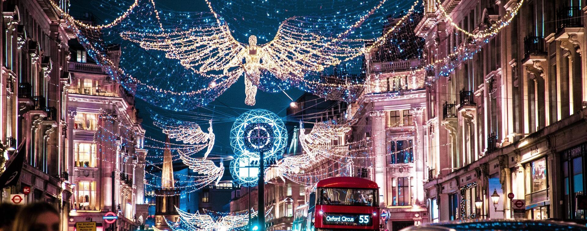 A london street decorated for Christmas