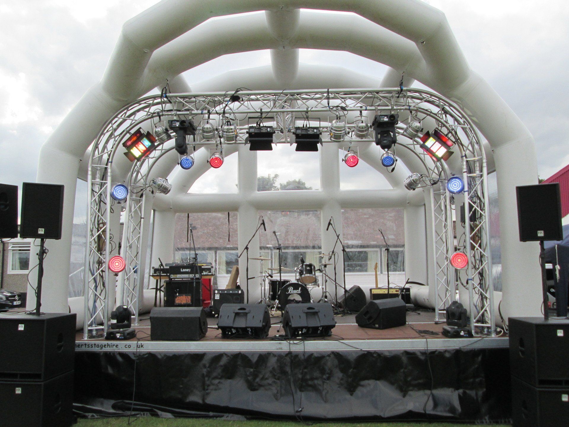 Inflatable roof stage set up for an outdoor event