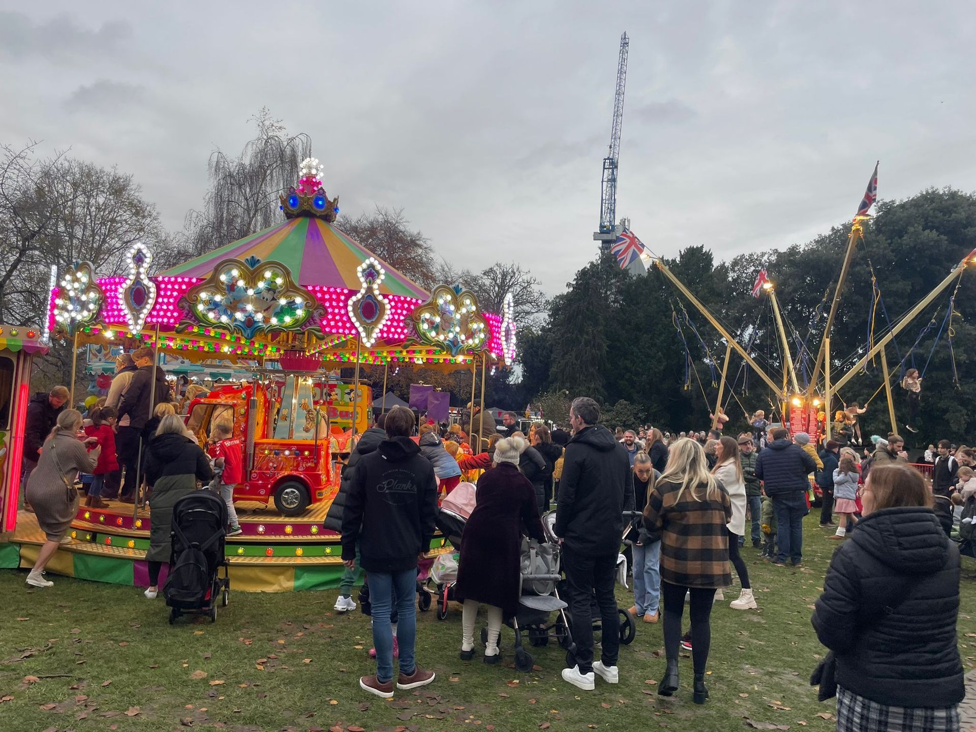 A funfair set up in the grounds of Hertford Castle