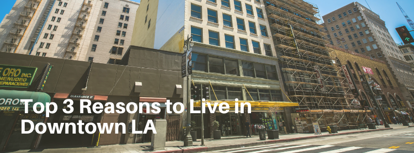 Downtown LA buildings with the text 