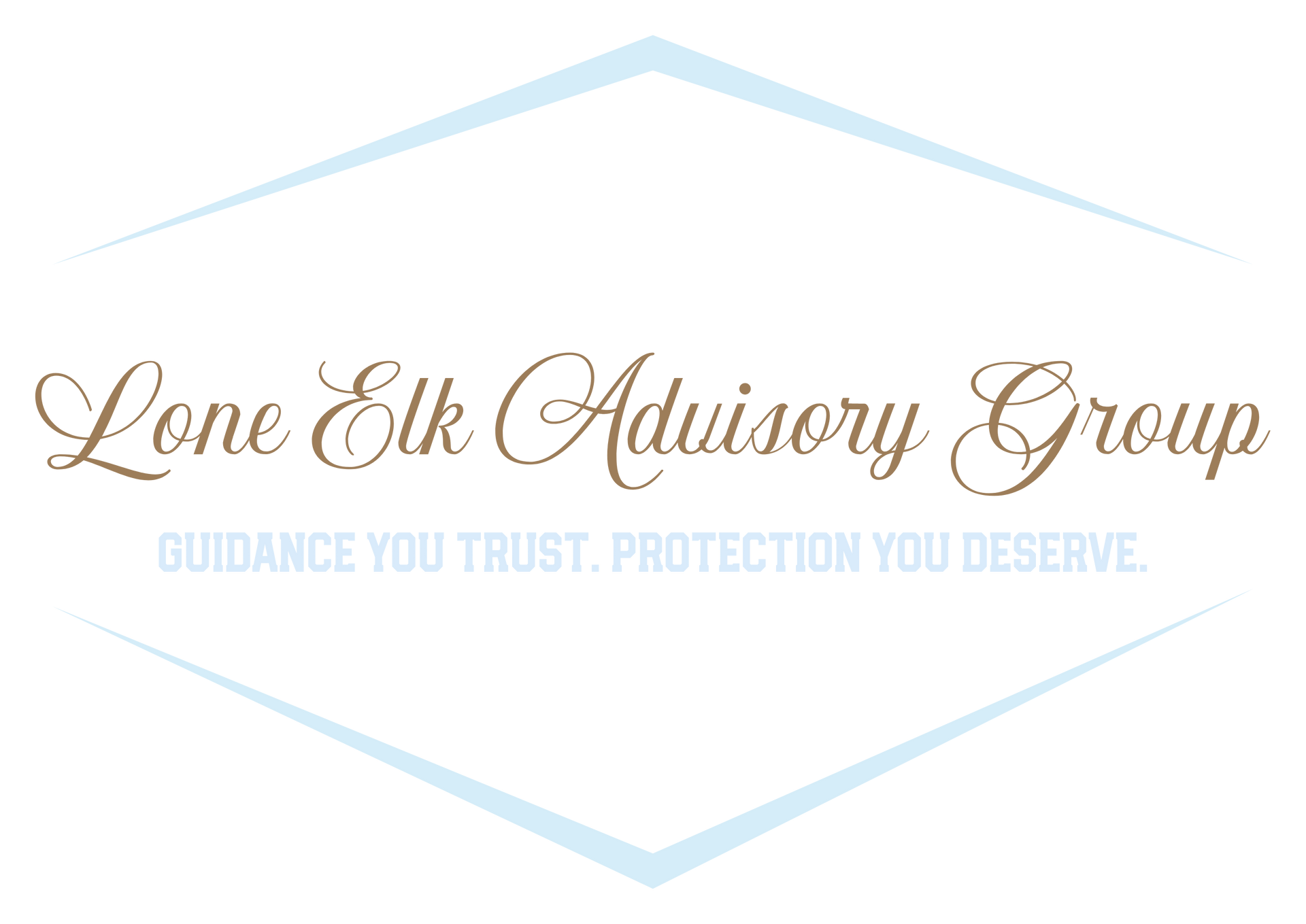Lone Elk Advisory Group logo with pale blue diamond lines and tan script text on white background