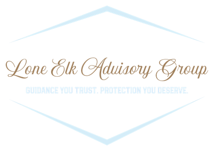 Lone Elk Advisory Group logo with pale blue diamond lines and tan script text on white background