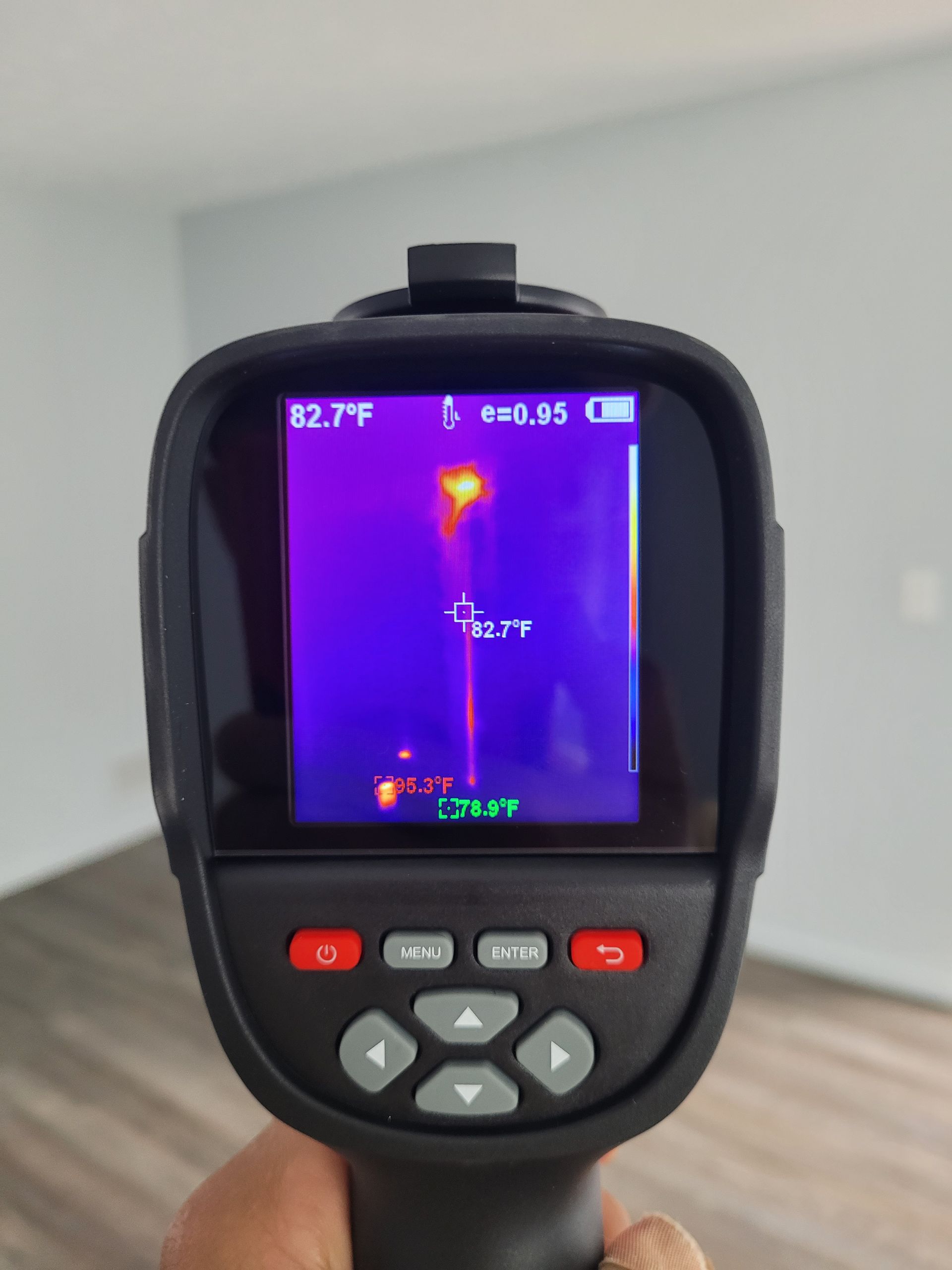 Thermal camera displaying a heat map of an object.