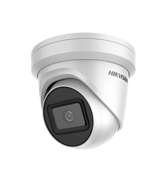 White Hikvision dome security camera.