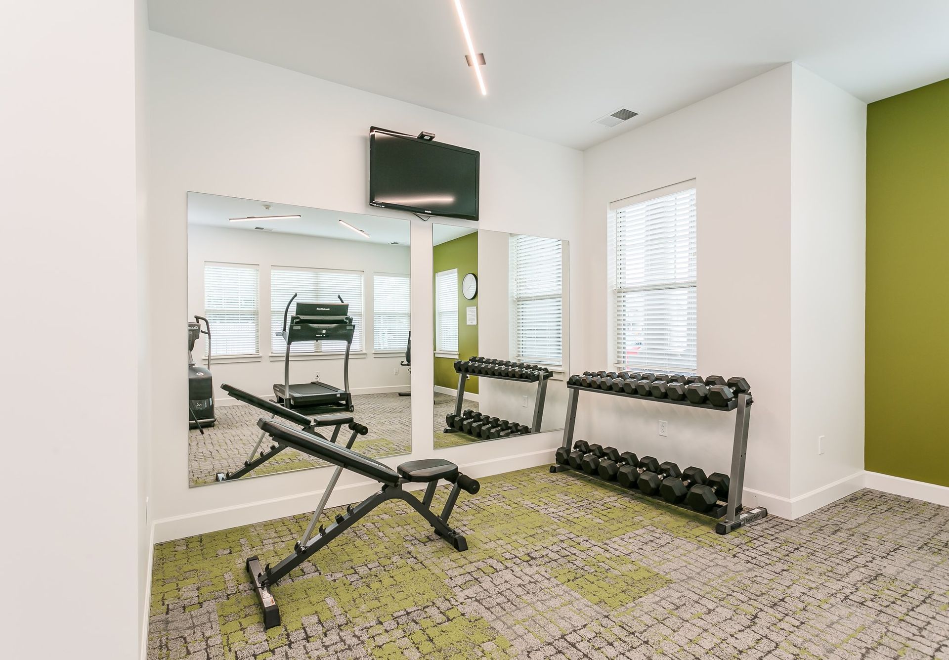 Fitness center with dumbbells