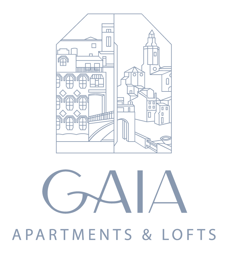 A blue logo for apartments on a white background