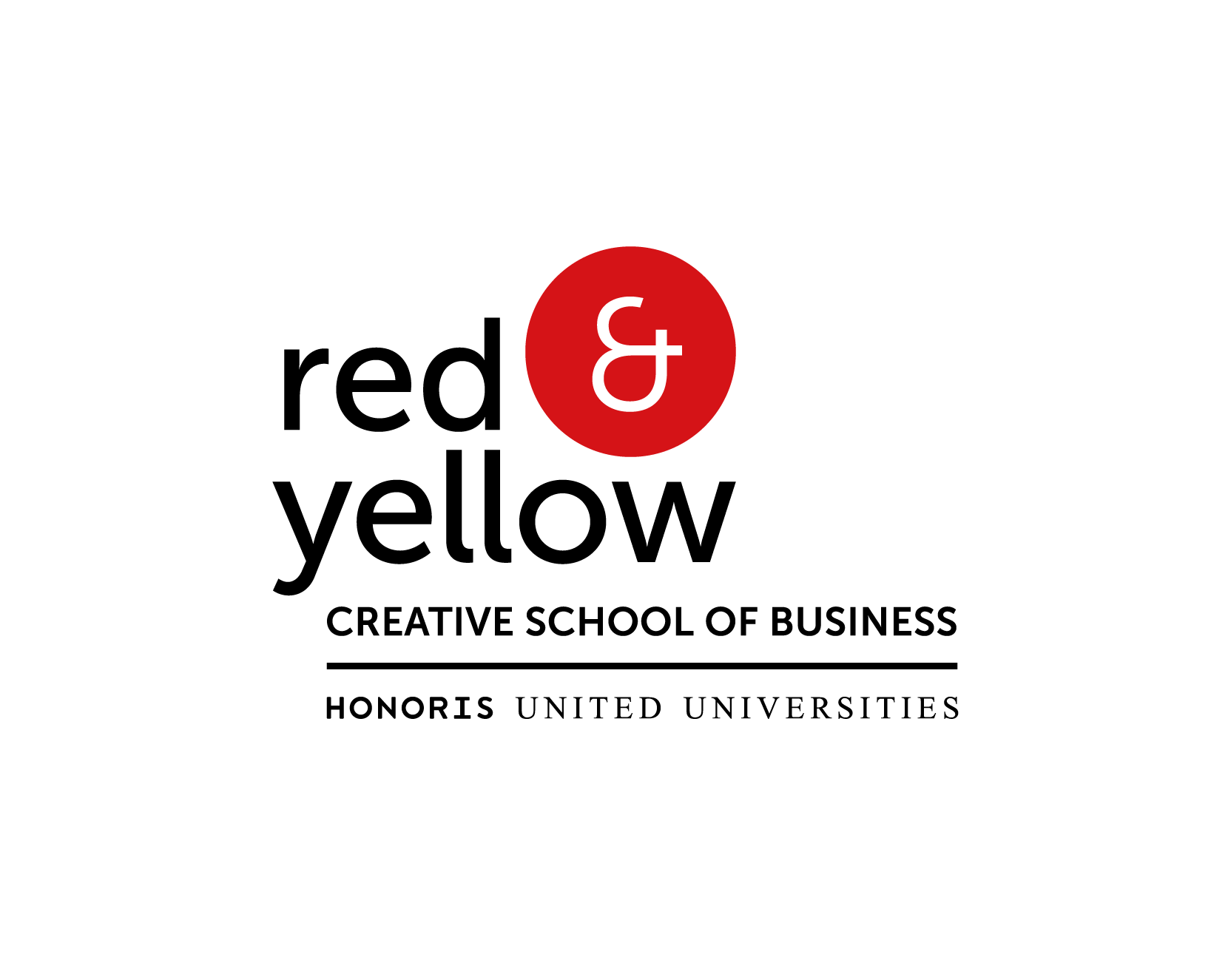 The logo for red and yellow creative school of business honors united universities.