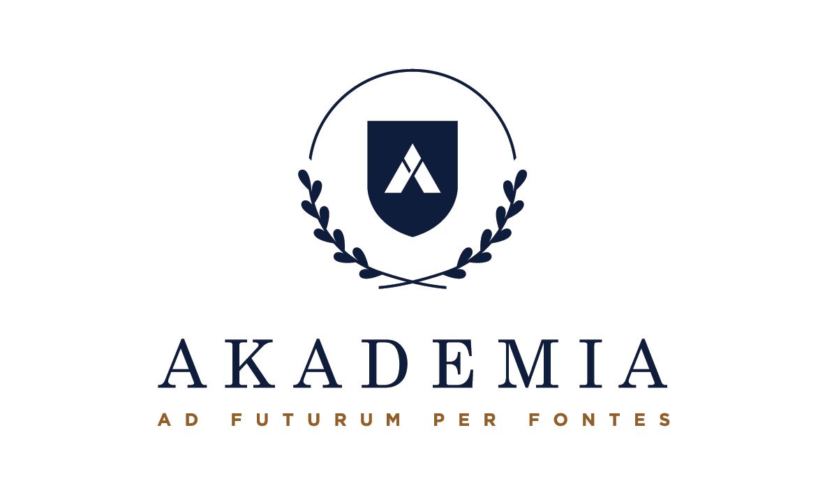 A logo for akademia with a shield and laurel wreath