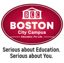 A boston city campus logo that says serious about education serious about you
