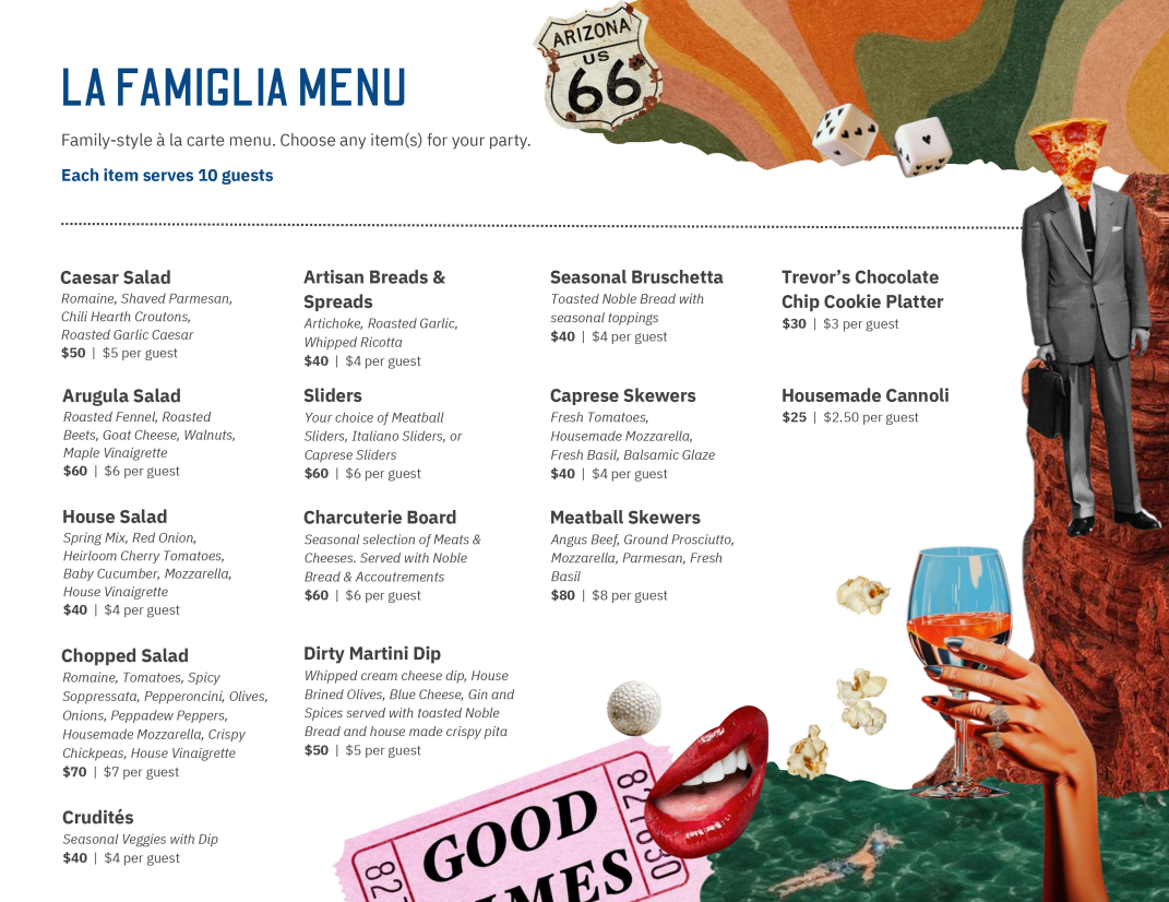 Trevor's group experiences Family menu