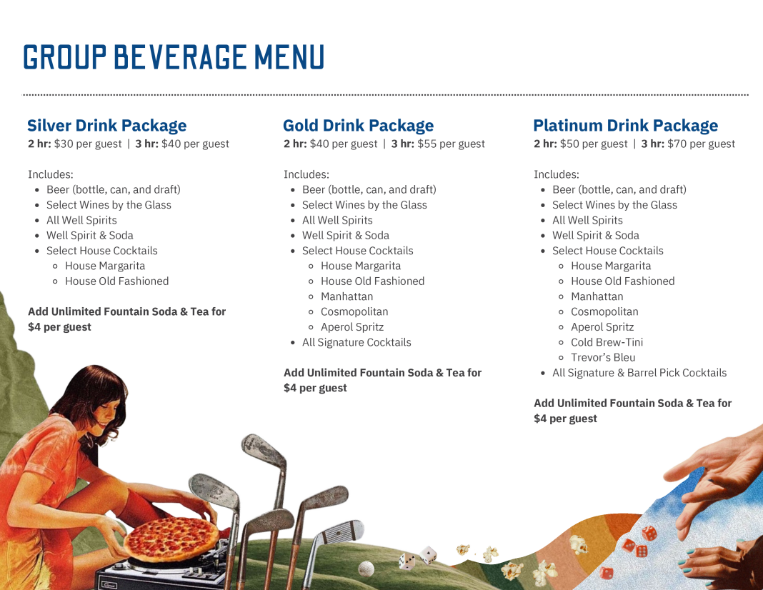 Trevor's group beverage menu