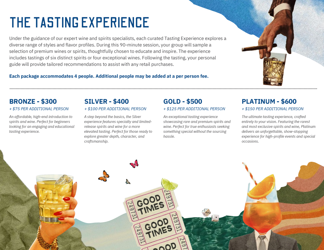 Trevor's tasting experience menu