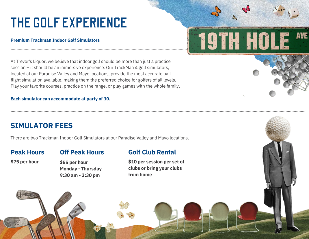 Trevor's golf experience group menu