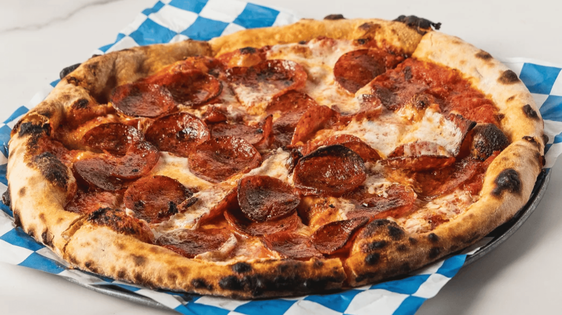 Double Pepperoni Wood-fired pizza at Trevor’s Liquor Arcadia, E. Mayo, Paradise Valley