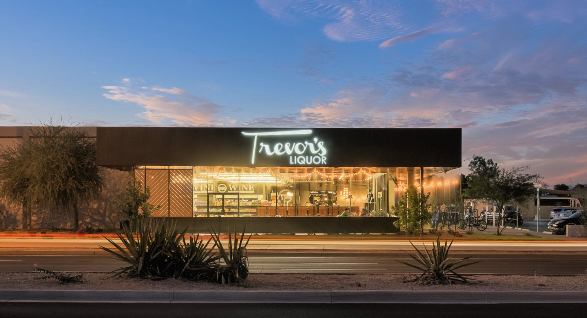 Trevor's East McDowell Road outside of the building at night