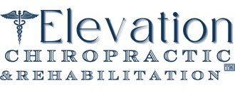 Elevation Chiropractic & Rehabilitation logo with blue caduceus and serif text