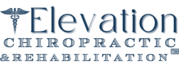 Elevation Chiropractic & Rehabilitation logo with blue caduceus and serif text