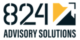 The logo for 824 advisory solutions has a yellow arrow pointing up.