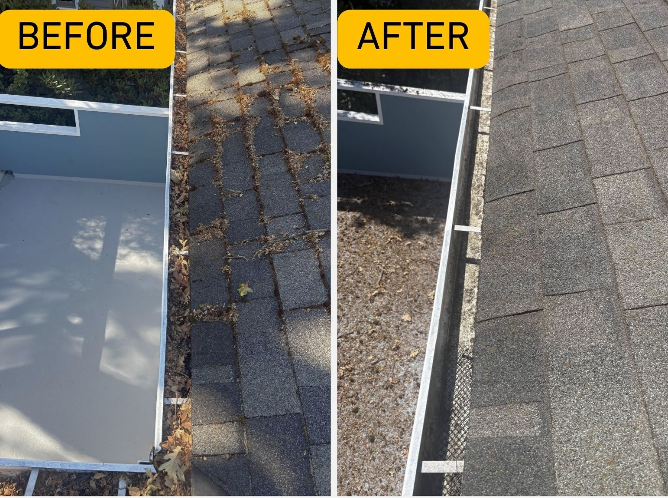 before and after roof and gutter cleaning