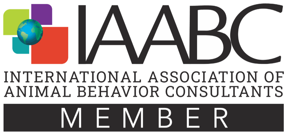 IAABC member logo with multicolor squares and globe, reading “International Association of Animal Behavior Consultants”