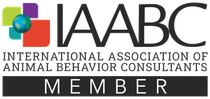 IAABC member logo with multicolor squares and globe, reading “International Association of Animal Behavior Consultants”