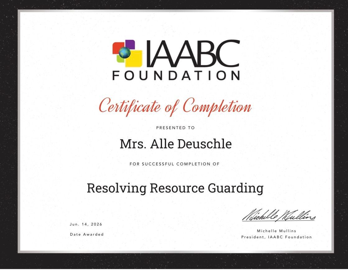 IABC Foundation certificate of completion for “Resolving Resource Guarding” with recipient name and signatures