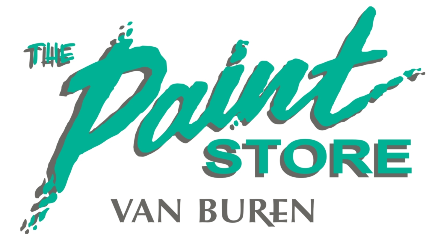 Logo for The Paint Store in Van Buren; teal script 