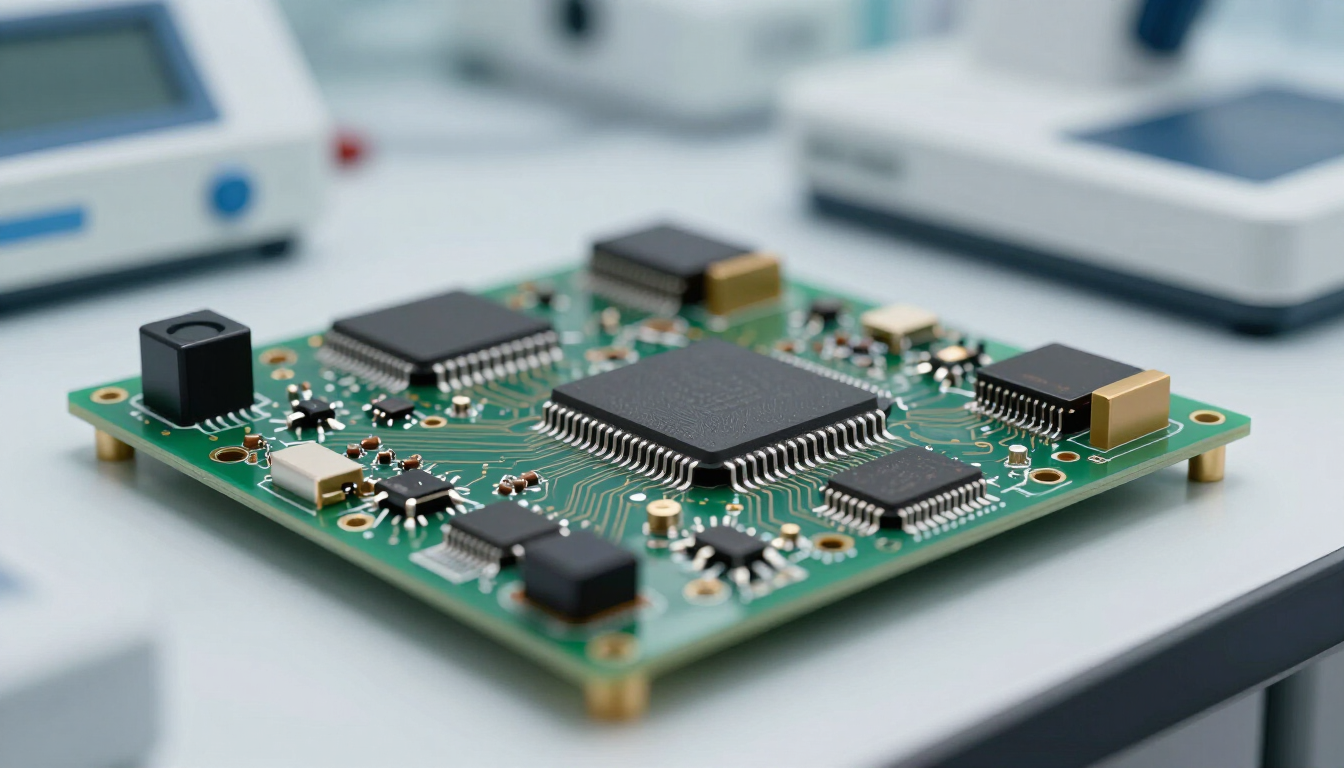 Medical electronics and circuit boards on a laboratory table