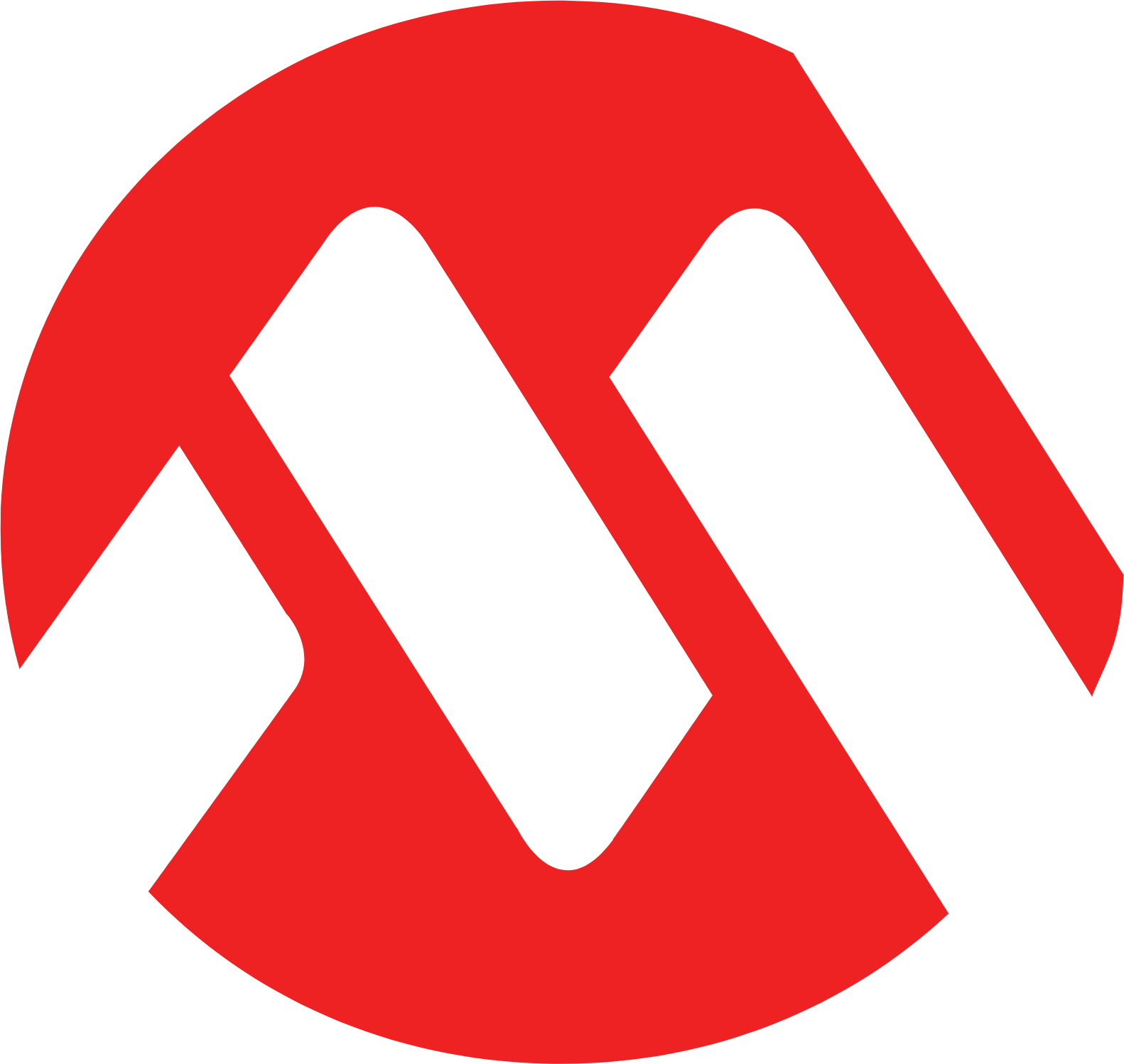 Red circular logo with a white stylized zigzag/chevron shape in the center