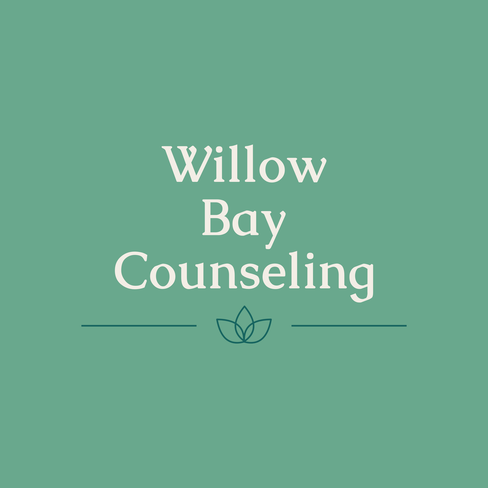 A logo for willow bay counseling on a green background.
