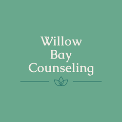 A logo for willow bay counseling on a green background.