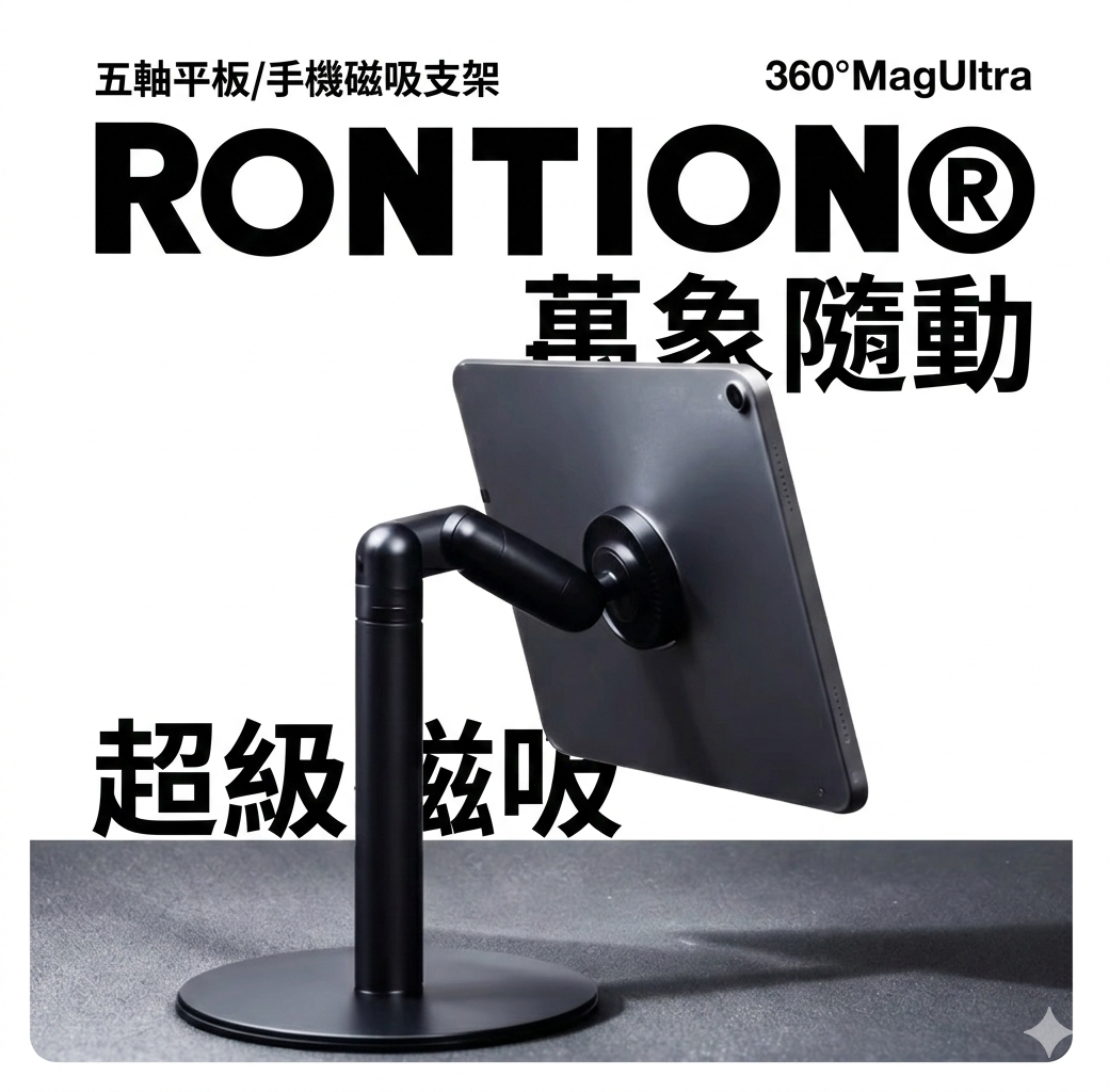 RONTION® 360° MagUltra 專利五軸磁吸支架｜手機與平板通用